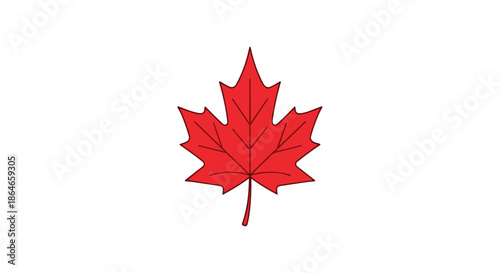 Vibrant crimson maple leaf illustration with bold outlines symbolizing natural beauty and seasonal transformation a truly striking graphic element