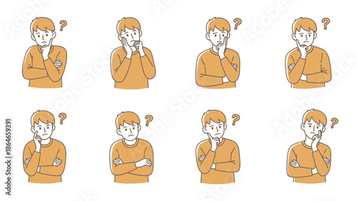 Collection of men with question marks above their heads expressing confusion and doubt.