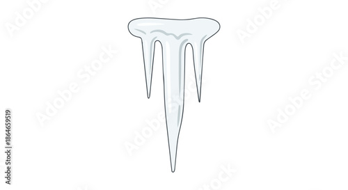 Clean crisp graphic illustration of a single elongated transparent icicle hanging downward a perfect visual element for winter themed designs and