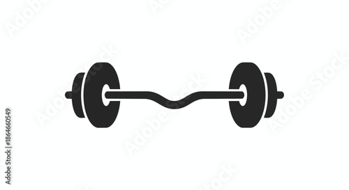 An isolated black silhouette of an ergonomic EZ curl barbell, featuring circular weight plates, representing modern strength training and effective
