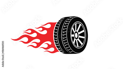 Flaming tire design with speed trails a striking black silhouette