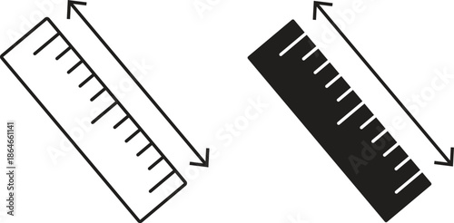 Ruler icon set for measurement and length, diagonal meter rules icons, school and office stationery tools for drafting and engineering design vector illustration isolated on transparent background.
