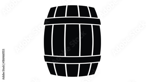 A simple black wooden barrel illustration in a striking silhouette