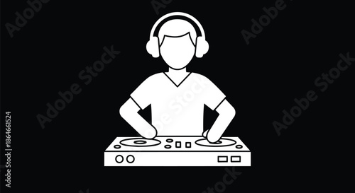 Iconic DJ with headphones mixing on turntables, symbolizing vibrant sound and performance