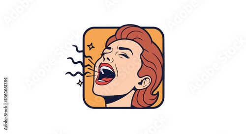 Energetic pop art illustration of a woman vociferously expressing herself with great intensity. Dynamic visual communication of emotion and powerful