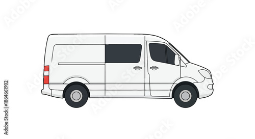 A clean white commercial delivery van presented as a simple line art illustration. Perfect for branding mockups, transportation concepts, or