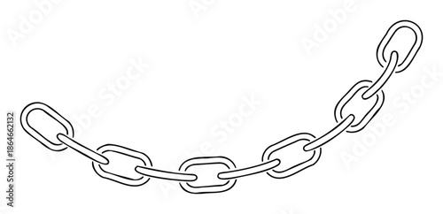 Simple black outline chain made of strong oval metal links forming a curved arrangement, great for representing concepts of connection, security, or durability in digital and print