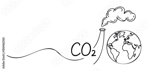 Visualizing carbon dioxide CO2 emissions from factory chimneys flowing towards Earth, symbolizing global warming and environmental pollution, suitable for climate awareness and ecological
