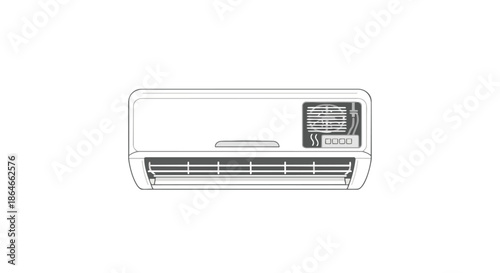 Modern Wall-Mounted Air Conditioner Unit Schematic Line Art Illustration for Climate Control Systems