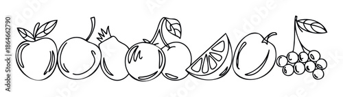 A collection of fresh and healthy fruits presented in a simple outline drawing style, perfect for foodrelated projects, educational materials, or decorative kitchen concepts