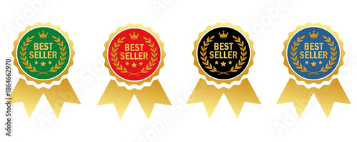 set of best seller stickers, badges, on transparent background