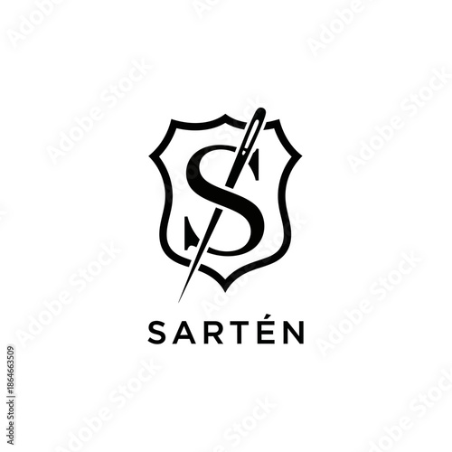 Elegant Sart?n logo with needle and thread symbol.