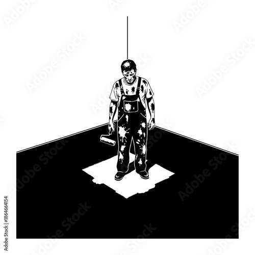 Sad Painter Trapped After Painting Himself Into A Corner Illustration