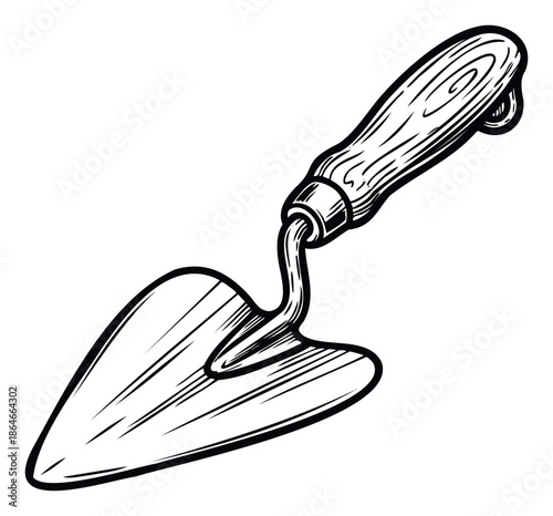 Essential hand trowel gardening tool with a sturdy wooden handle and durable metal blade, perfect for planting, digging, and cultivating in home gardens or professional landscaping projects.