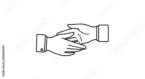 A clean, minimalist line art depiction of two hands engaged in a handshake, symbolizing strong partnership, mutual agreement, professional