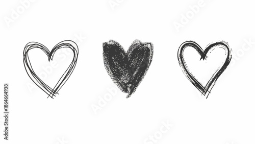 Three Hand-Drawn Heart Illustrations on a White Background, Representing Love and Affection