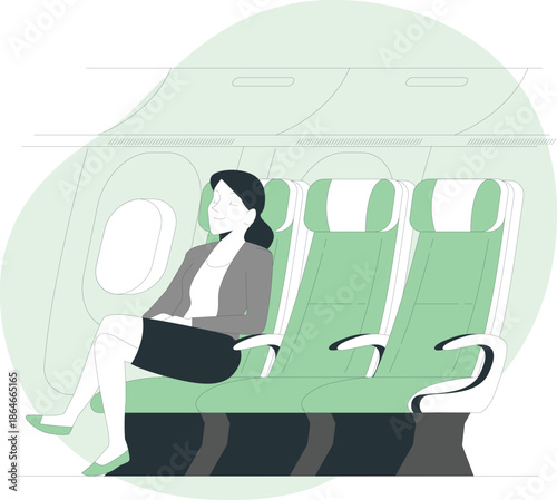 Woman Relaxing on an Airplane Seat during Flight