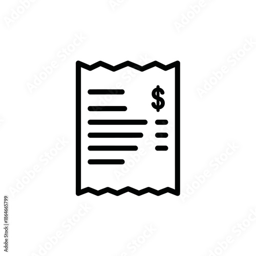 Simple Black and White Receipt Icon for Financial Transactions