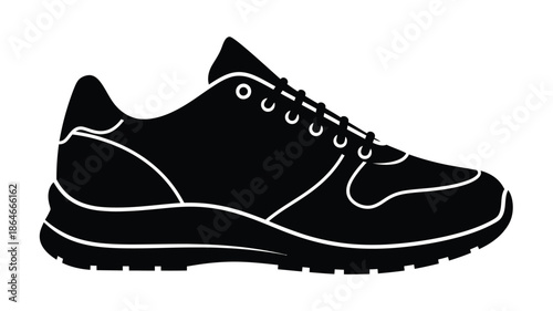 A stylish black and white sneaker illustration in a bold silhouette