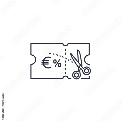 Digital Voucher with Discount Symbols and Scissors for Shopping Deals