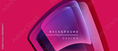 Abstract vibrant layers create modern background. Pink, purple hues blend, forming dynamic visual effect. Text reads background design.