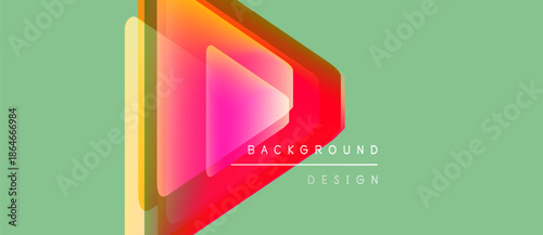 Abstract geometric shapes overlap, creating vibrant color gradients. Light green background complements design elements. Modern, minimalist aesthetic.