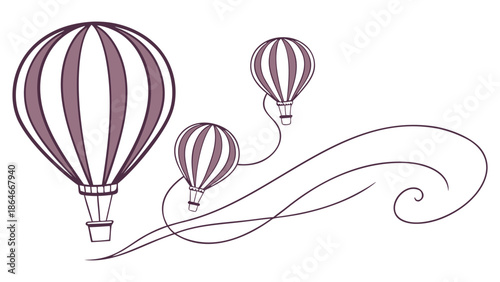 Whimsical Illustration of Hot Air Balloons Drifting Gracefully Through Swirling Breezes