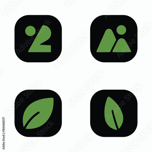 Eco Leaf App Icons Set Green Nature Minimal UI Design.