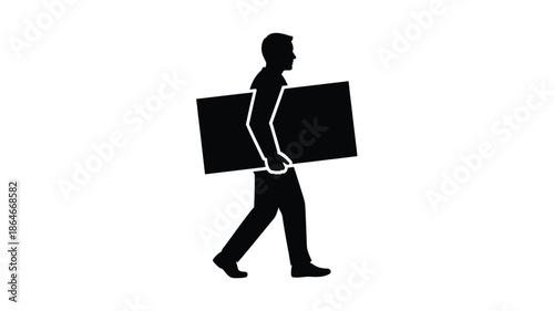 Man carrying a large rectangular object while walking black silhouette