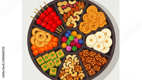 Celebrating Chinese New Year with a Variety of Traditional Snacks and Sweets on a Tray