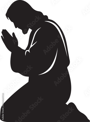Silhouette of a kneeling person in prayer