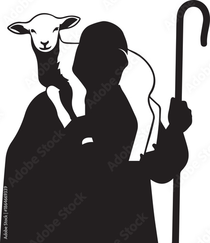 Silhouette of shepherd with sheep