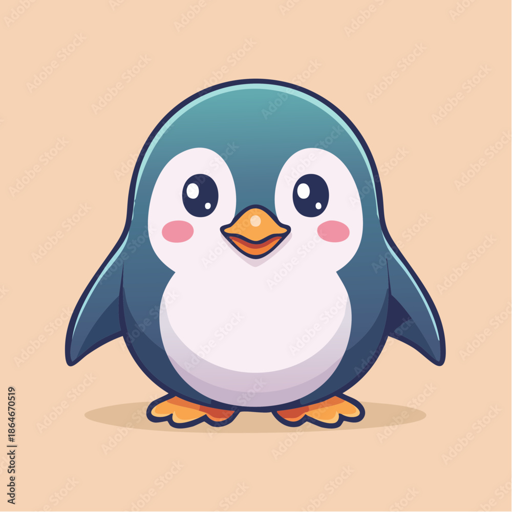 Obraz premium Cute cartoon penguin with big eyes and a small orange beak.