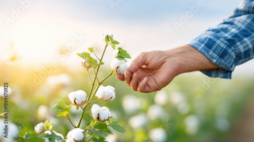 Hand picking cotton in a field during a sunny day, capturing the beauty of agriculture and the nature of farming.