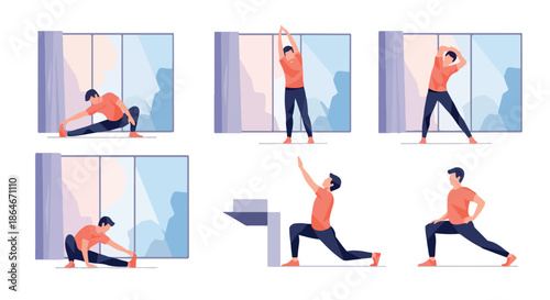 Man stretching near window fitness exercise routine