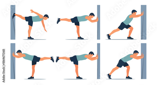 Man performing leg raises against wall exercise