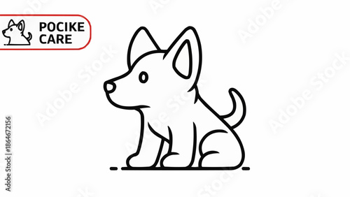 Cute dog icon with Pocike Care logo for pet services.