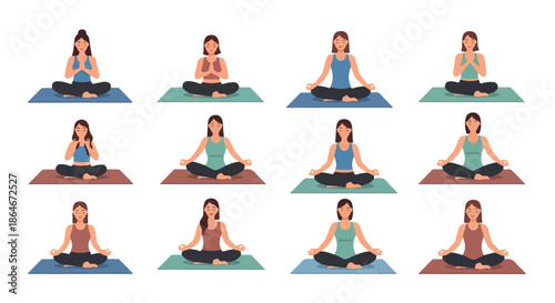 Woman meditating in various yoga poses