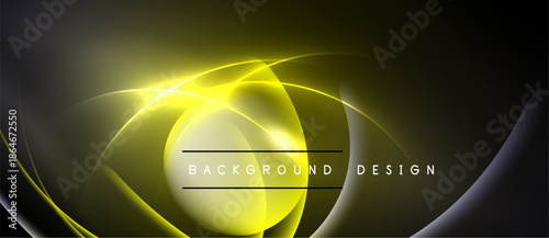 Abstract yellow glow, dark background. Concentric curves create dynamic visual effect. Text reads background design. Modern, sleek presentation.