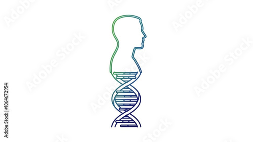 Human Head DNA Helix Gradient Blue Green Symbolizing Genetic Code