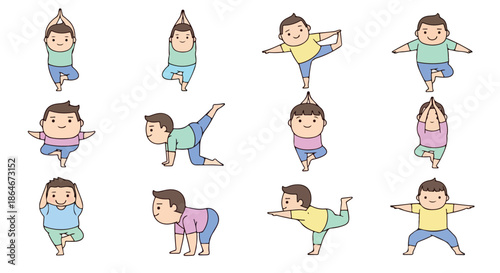 People practicing yoga poses in various positions