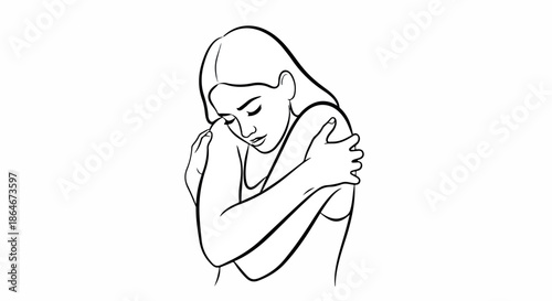 Sad woman hugging herself, emotional distress