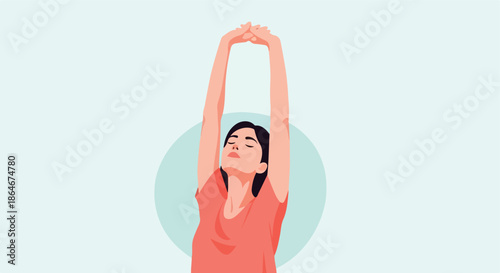 Woman stretching arms overhead with transparent background