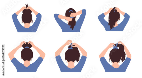 Woman creating bun hairstyle step-by-step guide