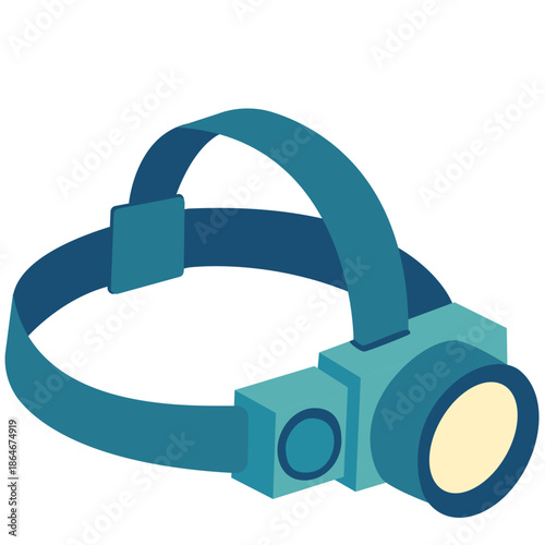 Blue headlamp with adjustable strap, ideal for camping, outdoor gear, or adventure-themed UI/UX design elements.