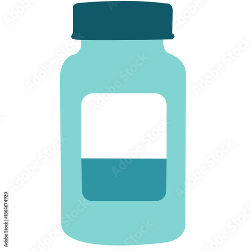 Blue jar with dark lid and label space, ideal for medicine, supplements, or product packaging design templates.