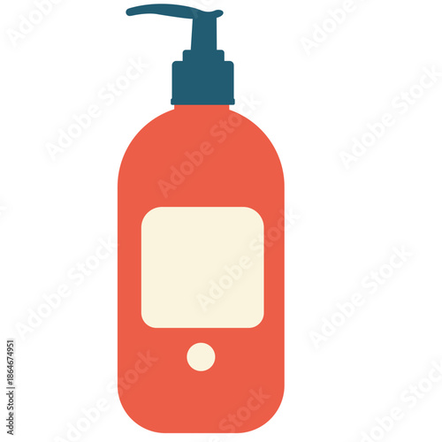 Red soap dispenser with black pump, ideal for bathroom, kitchen, or hygiene-themed designs and educational illustrations.