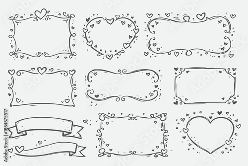 Hand Drawn Valentine Banners and Ribbons for Romantic Typography