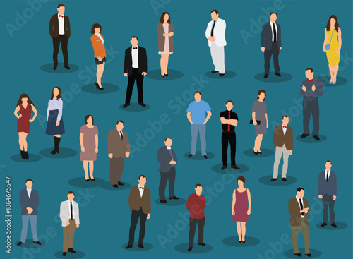 Diverse Group of People Standing Together in Various Attire.