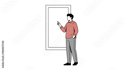 Stylish Man Using Smartphone While Standing Near Doorway with Minimalist Design